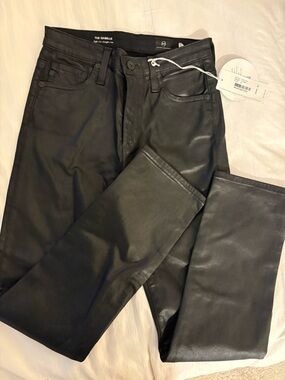 AG Jeans - The Isabelle high rise straight crop - Black Faux Leather Pants